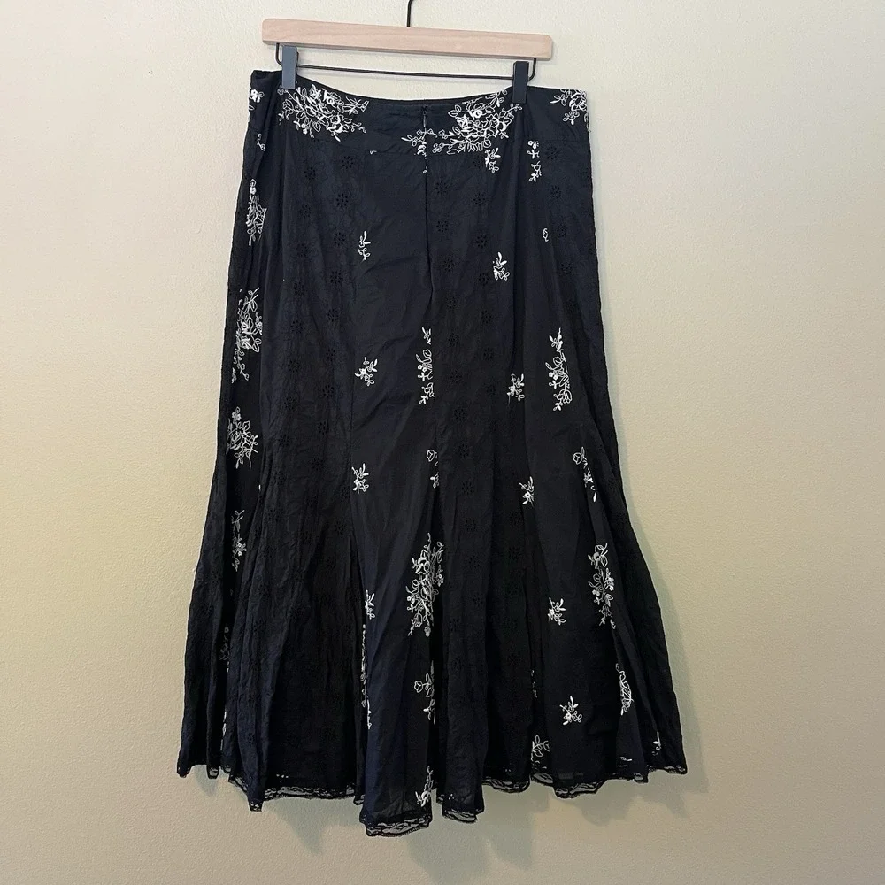 Women's Long Skirt Floral Black Lace Whimisgoth Fairy Grunge Gothic Witchy Boho